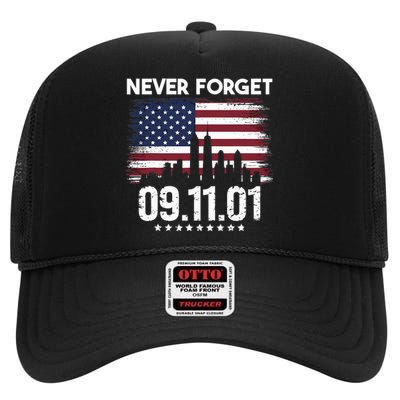 Never Forget September 11 2001 Memorial Day American Flag High Crown Mesh Back Trucker Hat