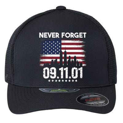 Never Forget September 11 2001 Memorial Day American Flag Flexfit Unipanel Trucker Cap