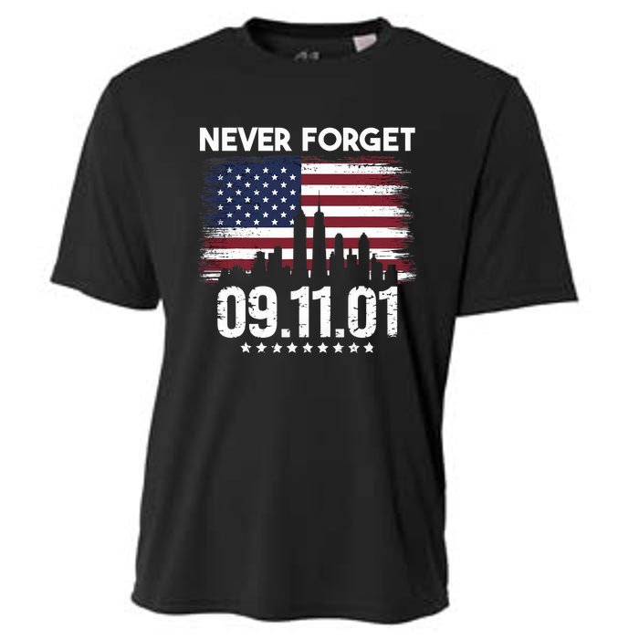 Never Forget September 11 2001 Memorial Day American Flag Cooling Performance Crew T-Shirt