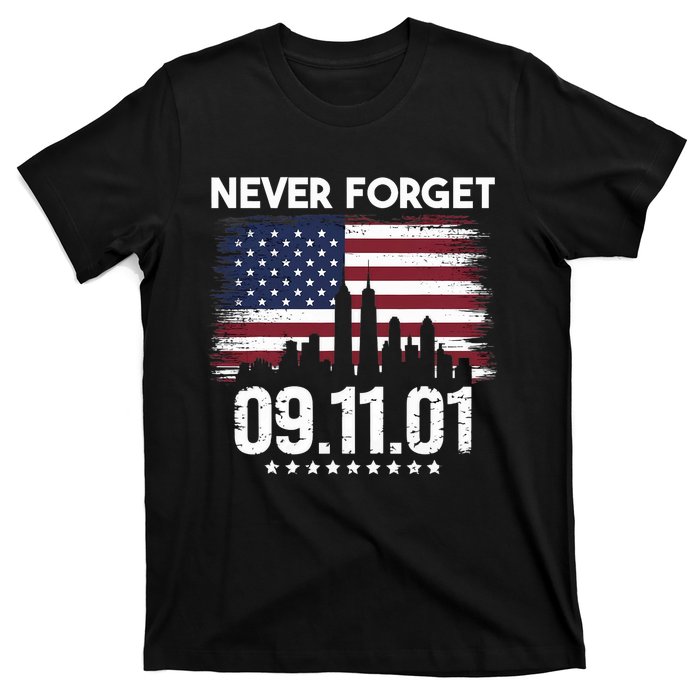 Never Forget September 11 2001 Memorial Day American Flag T-Shirt