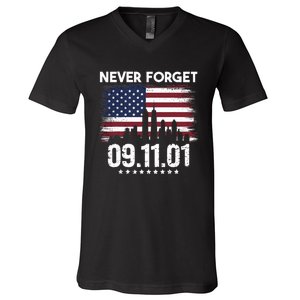 Never Forget September 11 2001 Memorial Day American Flag V-Neck T-Shirt