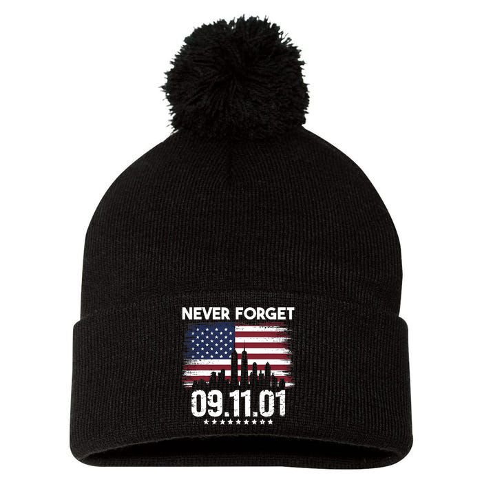 Never Forget September 11 2001 Memorial Day American Flag Pom Pom 12in Knit Beanie