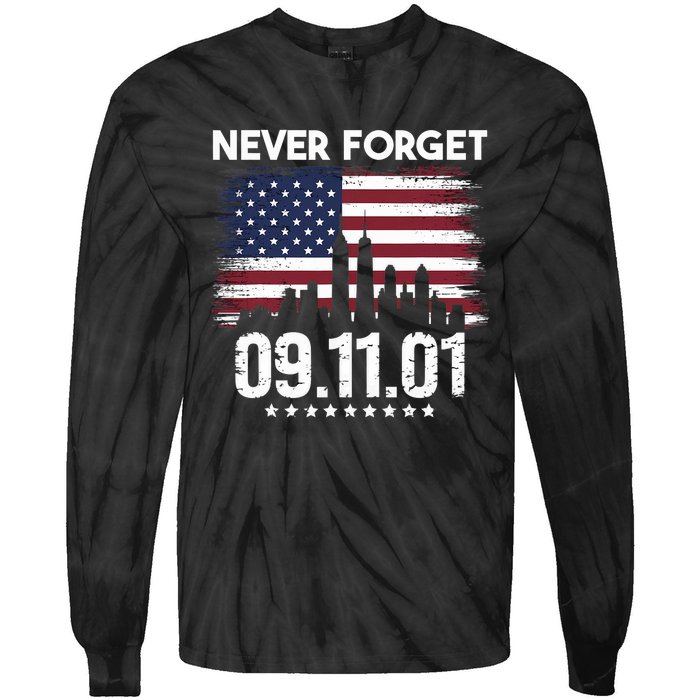 Never Forget September 11 2001 Memorial Day American Flag Tie-Dye Long Sleeve Shirt