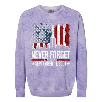 Never Forget September 11 2001 Memorial Day Colorblast Crewneck Sweatshirt