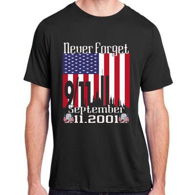 Never Forget September 11 2001 American Flag Adult ChromaSoft Performance T-Shirt