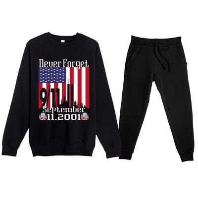 Never Forget September 11 2001 American Flag Premium Crewneck Sweatsuit Set