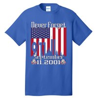 Never Forget September 11 2001 American Flag Tall T-Shirt