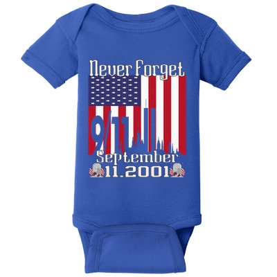 Never Forget September 11 2001 American Flag Baby Bodysuit