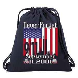 Never Forget September 11 2001 American Flag Drawstring Bag