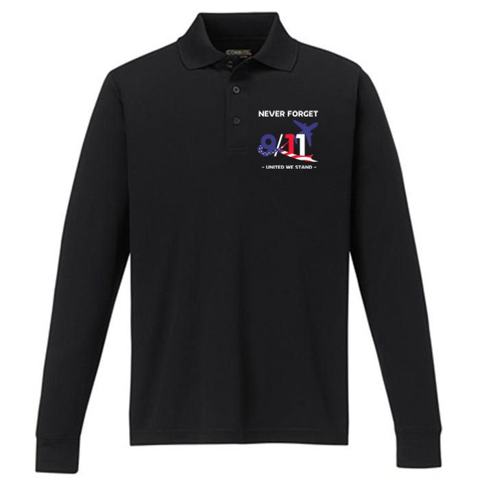 Never Forget September 11 2001 Memorial Day American Flag Performance Long Sleeve Polo