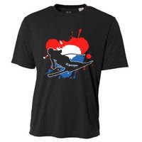 Netherlands Flag Skier Dutch Alpine Skiing Cooling Performance Crew T-Shirt