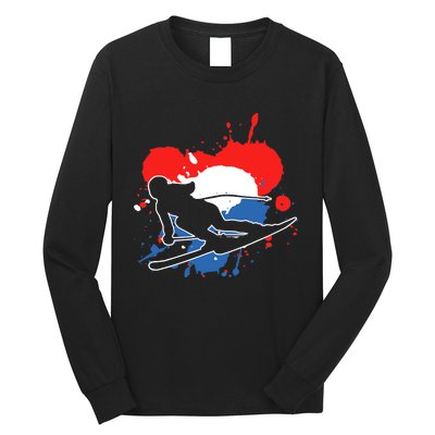 Netherlands Flag Skier Dutch Alpine Skiing Long Sleeve Shirt