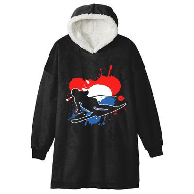 Netherlands Flag Skier Dutch Alpine Skiing Hooded Wearable Blanket