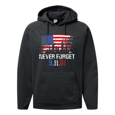 Never Forget September 11 2001 Memorial Day American Flag Performance Fleece Hoodie