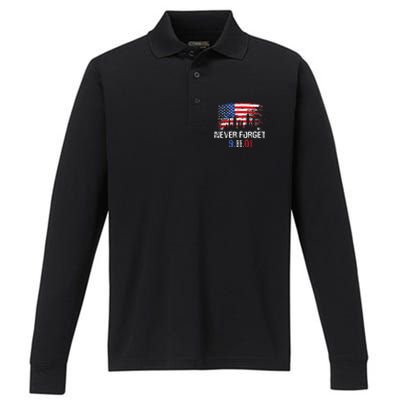 Never Forget September 11 2001 Memorial Day American Flag Performance Long Sleeve Polo