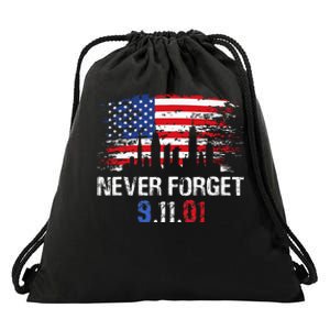 Never Forget September 11 2001 Memorial Day American Flag Drawstring Bag