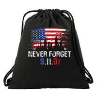 Never Forget September 11 2001 Memorial Day American Flag Drawstring Bag