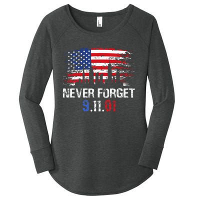 Never Forget September 11 2001 Memorial Day American Flag Women's Perfect Tri Tunic Long Sleeve Shirt