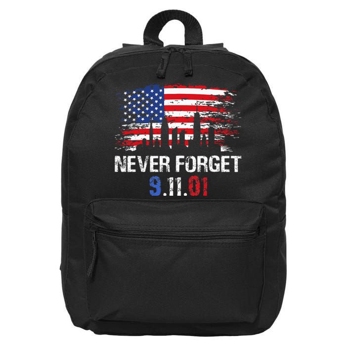 Never Forget September 11 2001 Memorial Day American Flag 16 in Basic Backpack