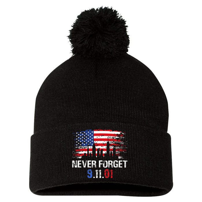 Never Forget September 11 2001 Memorial Day American Flag Pom Pom 12in Knit Beanie