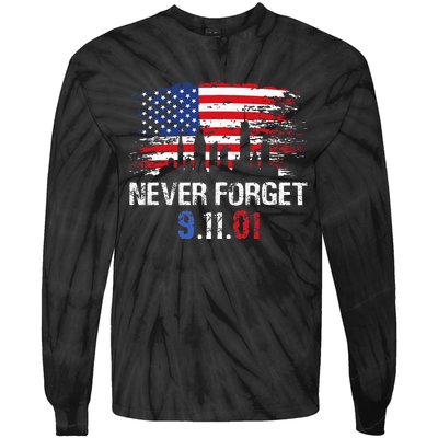 Never Forget September 11 2001 Memorial Day American Flag Tie-Dye Long Sleeve Shirt