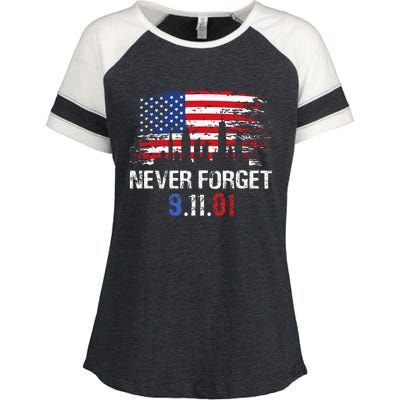 Never Forget September 11 2001 Memorial Day American Flag Enza Ladies Jersey Colorblock Tee