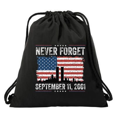 Never Forget September 11 2001 Memorial Day American Flag Gift Drawstring Bag