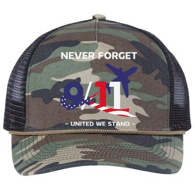 Never Forget September 11 2001 Memorial Day American Flag Gift Retro Rope Trucker Hat Cap