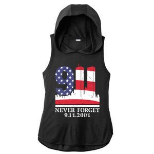 Never Forget September 11 2001 Memorial Day American Flag Ladies PosiCharge Tri-Blend Wicking Draft Hoodie Tank