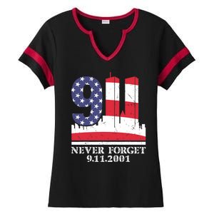 Never Forget September 11 2001 Memorial Day American Flag Ladies Halftime Notch Neck Tee