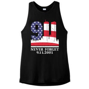 Never Forget September 11 2001 Memorial Day American Flag Ladies PosiCharge Tri-Blend Wicking Tank