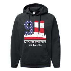 Never Forget September 11 2001 Memorial Day American Flag Performance Fleece Hoodie