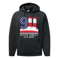 Never Forget September 11 2001 Memorial Day American Flag Performance Fleece Hoodie