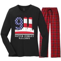 Never Forget September 11 2001 Memorial Day American Flag Women's Long Sleeve Flannel Pajama Set 