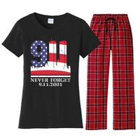 Never Forget September 11 2001 Memorial Day American Flag Women's Flannel Pajama Set