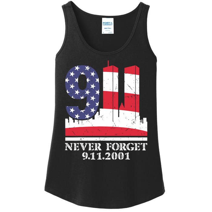 Never Forget September 11 2001 Memorial Day American Flag Ladies Essential Tank