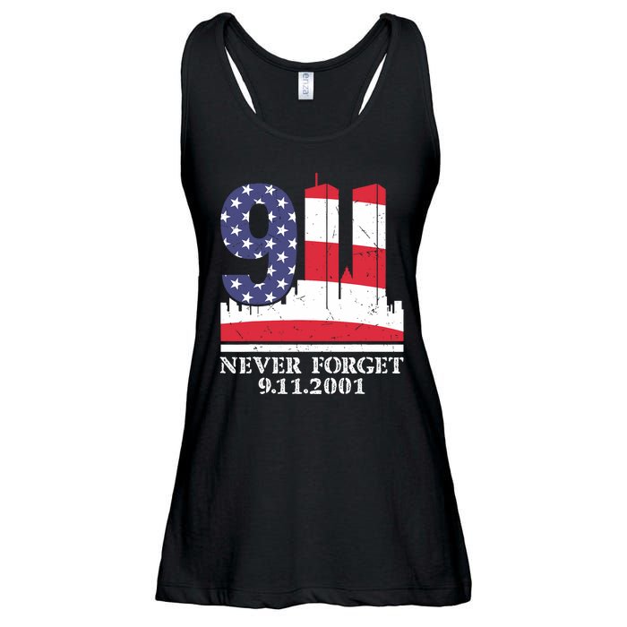 Never Forget September 11 2001 Memorial Day American Flag Ladies Essential Flowy Tank