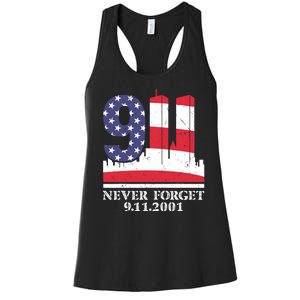 Never Forget September 11 2001 Memorial Day American Flag Women's Racerback Tank