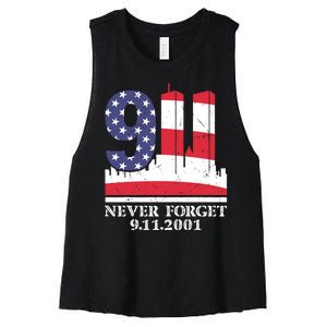 Never Forget September 11 2001 Memorial Day American Flag Women's Racerback Cropped Tank