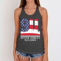 Never Forget September 11 2001 Memorial Day American Flag Women's Knotted Racerback Tank