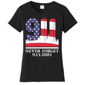 Never Forget September 11 2001 Memorial Day American Flag Women's T-Shirt