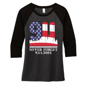 Never Forget September 11 2001 Memorial Day American Flag Women's Tri-Blend 3/4-Sleeve Raglan Shirt