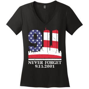 Never Forget September 11 2001 Memorial Day American Flag Women's V-Neck T-Shirt