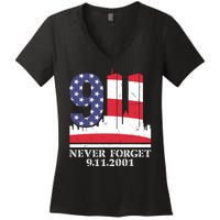 Never Forget September 11 2001 Memorial Day American Flag Women's V-Neck T-Shirt