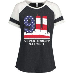 Never Forget September 11 2001 Memorial Day American Flag Enza Ladies Jersey Colorblock Tee