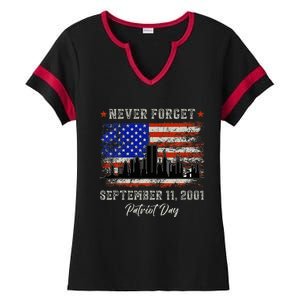 Never Forget September 11 2001 Memorial Day American Flag Ladies Halftime Notch Neck Tee