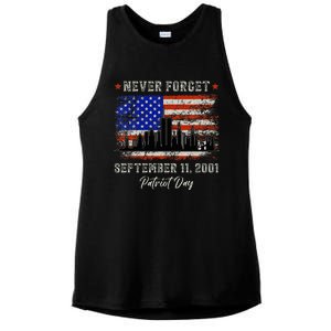 Never Forget September 11 2001 Memorial Day American Flag Ladies PosiCharge Tri-Blend Wicking Tank