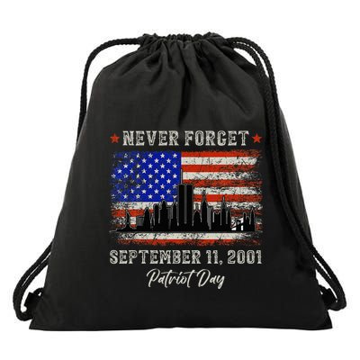 Never Forget September 11 2001 Memorial Day American Flag Drawstring Bag