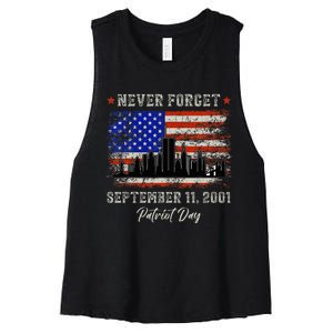 Never Forget September 11 2001 Memorial Day American Flag Women's Racerback Cropped Tank