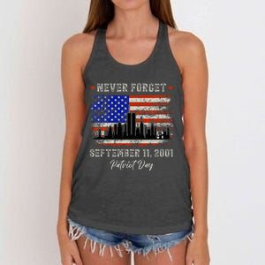 Never Forget September 11 2001 Memorial Day American Flag Women's Knotted Racerback Tank